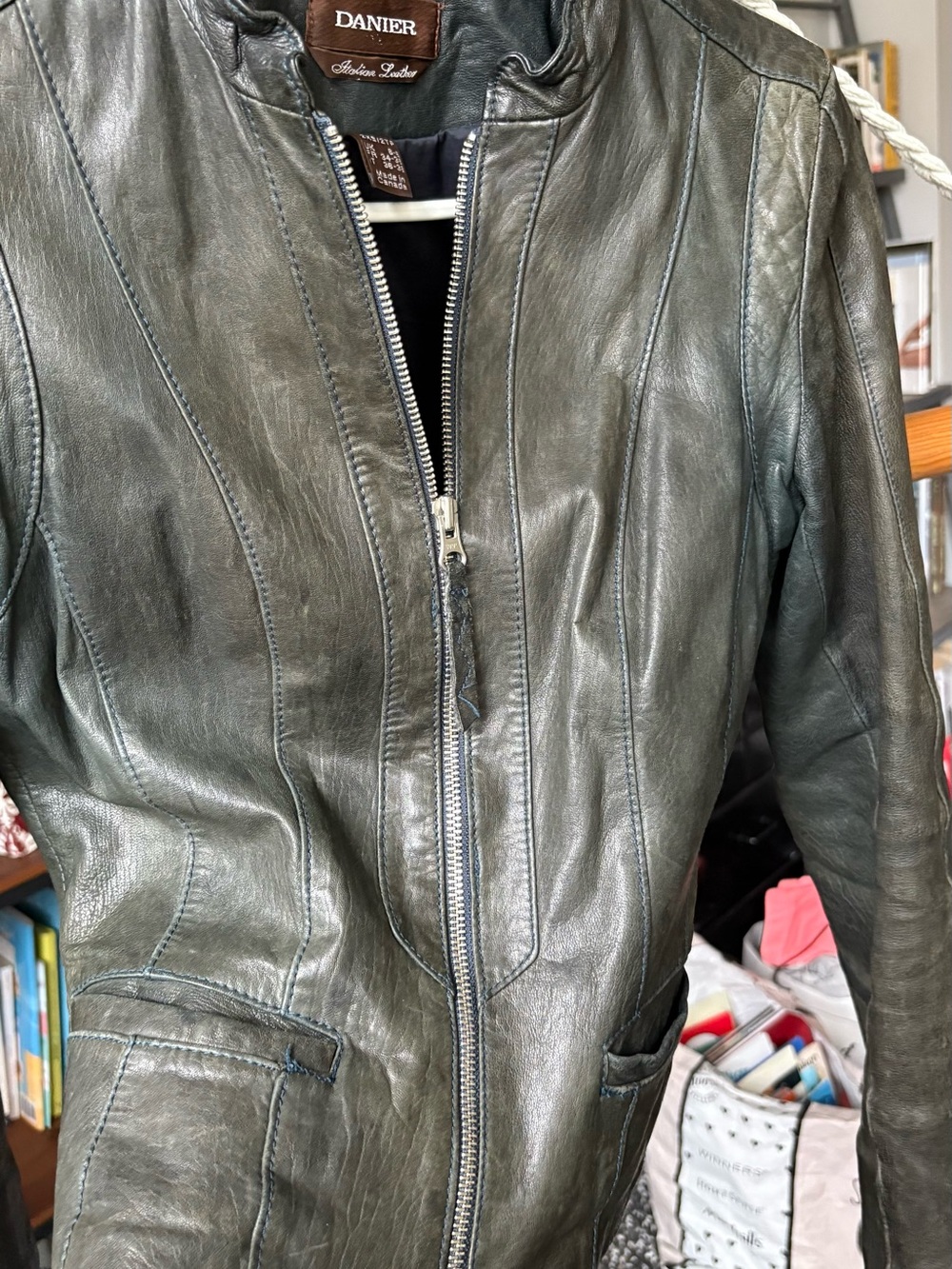 Danier Olive Leather Moto Jacket - Picture 2 of 4